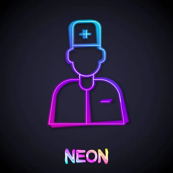 Świecące Neon Linii Mężczyzna Lekarz Ikona Izolowana Czarnym Tle Wektor — Wektor stockowy