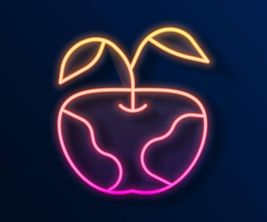 Parlayan neon çizgisi Apple simgesi siyah arkaplanda izole edildi. Fazla kilolu. Sağlıklı diyet menüsü. Fitness diyeti elması. Vektör