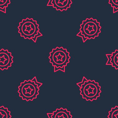 Yıldız ikonlu kırmızı çizgi madalyası siyah arkaplanda izole edilmiş kusursuz desen. Kazanan başarı işareti. Ödül madalyası. Vektör