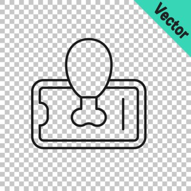 Mobil ikon üzerindeki siyah çizgi yiyecek siparişi şeffaf arka planda izole edildi. Cep telefonuyla sipariş verin. Restoran yemek teslimatı konsepti. Vektör