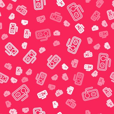 Beyaz çizgi elektrik çıkış simgesi kırmızı arkaplanda izole edilmiş. Elektrik prizi. Rosette sembolü. Vektör