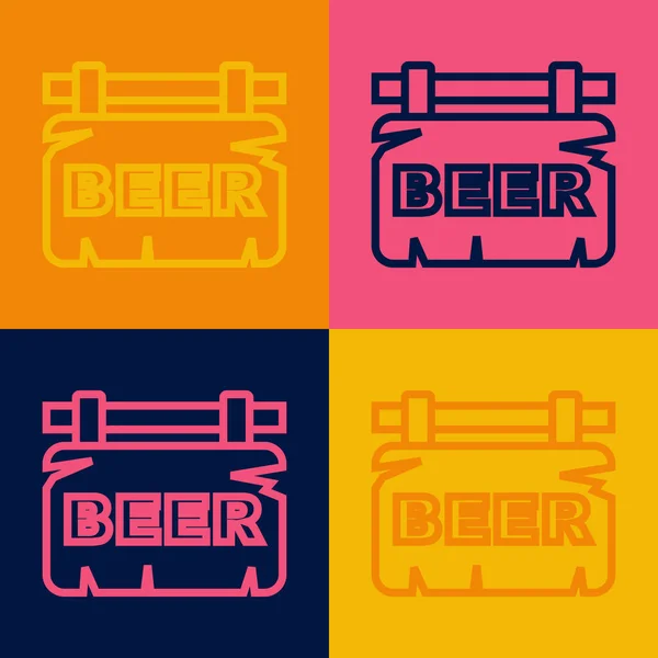 Pop Art Linie Straßenschild Mit Der Aufschrift Bier Symbol Isoliert — Stockvektor