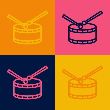 Pop Art Line Drum 'ın baget çubukları simgesi renk arkaplanında izole. Müzik işareti. Müzik aleti sembolü. Vektör