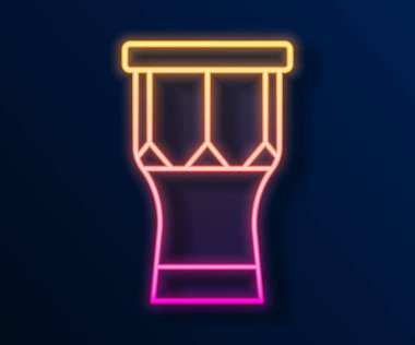 Parlayan neon hattı Afrika vurmalı davul ikonu siyah arka planda izole edildi. Müzik aleti. Vektör