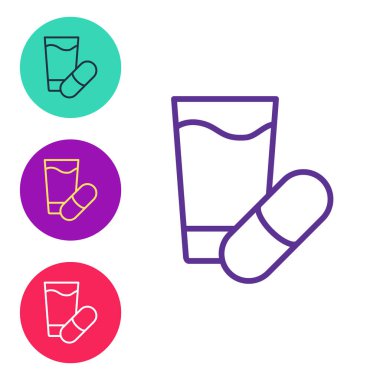 Beyaz arkaplanda uyku hapı simgesini ayır. Simgeleri renklendirin. Vektör