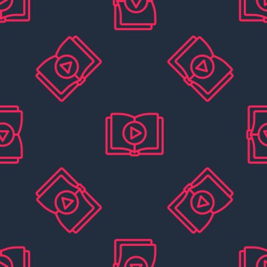 Kırmızı çizgi Ses kitabı simgesi siyah arkaplanda izole edilmiş. Oynat ve kaydet. Ses rehberi işareti. Çevrimiçi öğrenme kavramı. Vektör