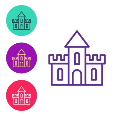 Kum Kalesi simgesini beyaz arkaplanda izole et. Simgeleri renklendirin. Vektör