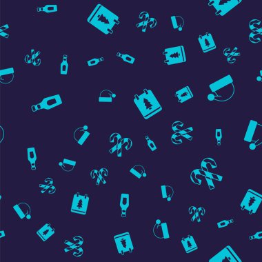 Şampanya şişesi, Noel Baba şapkası, gündüz takvimi ve çizgili çizgili şeker kamışı. Vektör