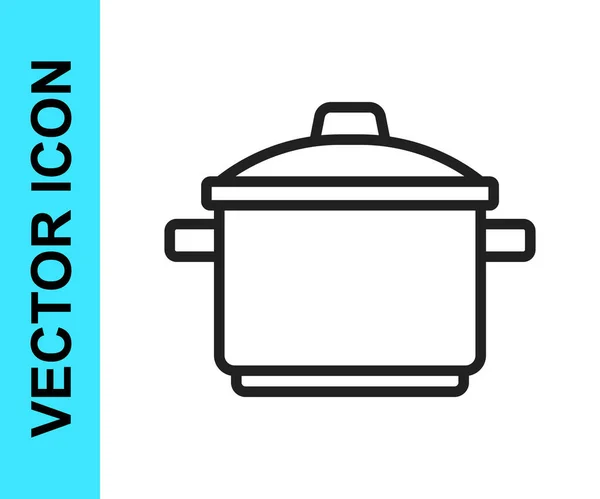 Línea Negra Icono Olla Cocina Aislado Sobre Fondo Blanco Hervir — Vector de stock