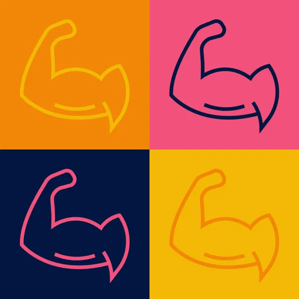 Pop Art Line Bodybuilder Toont Zijn Spieren Pictogram Geïsoleerd Kleur — Stockvector