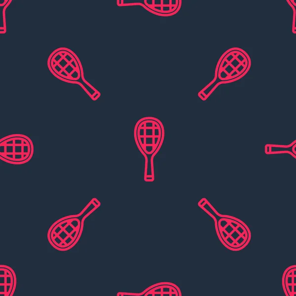 Rote Linie Tennisschläger Symbol Isoliert Nahtlose Muster Auf Schwarzem Hintergrund — Stockvektor
