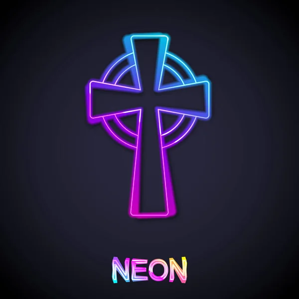 Glowing Neon Line Celtic Cross Icon Isolated Black Background Selamat - Stok Vektor