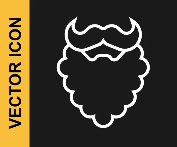 White Line Mustache Beard Icon Isolated Black Background Barbershop Symbol — Stock Vector