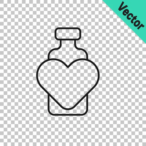 透明な背景に愛のアイコンが隔離されたブラックラインボトル バレンタインデーのシンボル ベクトル — ストックベクタ