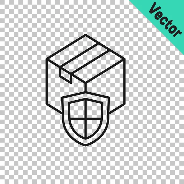 Schwarze Linie Lieferung Sicherheit Mit Schild Symbol Isoliert Auf Transparentem — Stockvektor