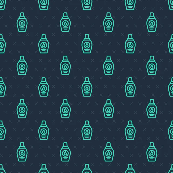 Yeşil çizgi boyundaki şampuan ikonu mavi arka planda izole edilmiş pürüzsüz desen. Vektör