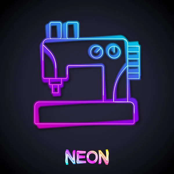 Glowing Neon Line Sewing Machine Icon Isolated Black Background Vector — Stock Vector