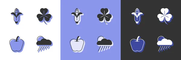 Set Cloud Rain Sun Corn Apple Clover Icon Vektor — Stockový vektor