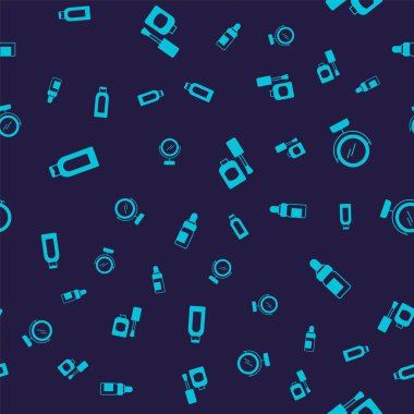 Şampuan şişesi, yuvarlak makyaj aynası, tırnak cilası ve kusursuz desenli gerekli yağ şişesi. Vektör