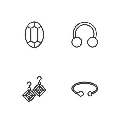 Bilezik, küpe, taş ve piercing ikonu. Vektör