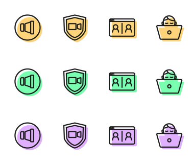 Görüntülü sohbet konferansı, konuşmacı sesi ve Freelancer simgesi ayarla. Vektör