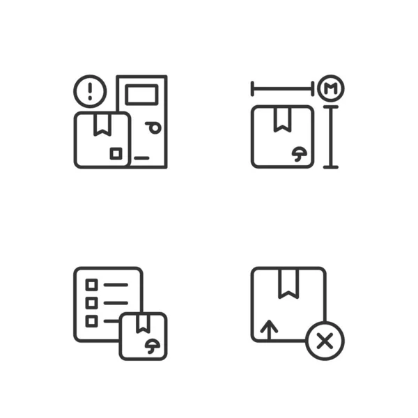 Stel Lijn Kartonnen Kartonnen Doos Verificatie Van Leveringslijst Thuisdiensten Kartonmaatpictogram — Stockvector