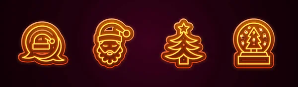 Définir Ligne Noël Père Noël Chapeau Barbe Arbre Boule Neige — Image vectorielle