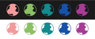 Dünya küre simgesini siyah beyaz arkaplanda izole et. Dünya ya da Dünya işareti. Küresel internet sembolü. Geometrik şekiller. Vektör