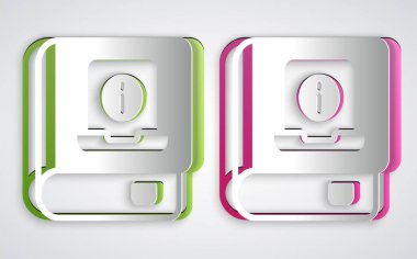 Kağıt kesme Kullanıcı elle simgesi gri arkaplanda izole edildi. Kullanıcı rehberi kitabı. Talimat işareti. Kullanmadan önce oku. Kağıt sanatı tarzı. Vektör