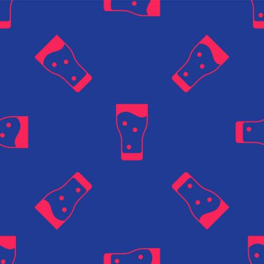 Kırmızı bardak bira ikonu mavi arka planda izole edilmiş. Vektör