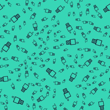 Siyah Telsiz sesli ikonu yeşil arka planda kusursuz desen izole etti. Taşınabilir radyo vericisi simgesi. Radyo alıcı-vericisi işareti. Vektör