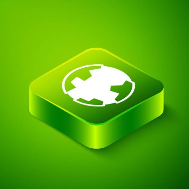 Yeşil arka planda izole edilmiş Dünya ikonu. Dünya ya da Dünya işareti. Küresel internet sembolü. Geometrik şekiller. Yeşil kare düğmesi. Vektör