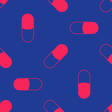 Kırmızı uyku hapı ikonu mavi arka planda izole edilmiş kusursuz desen. Vektör