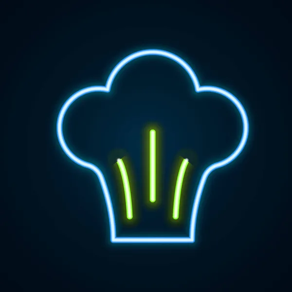 Świecący Neon Linii Chef Kapelusz Ikona Izolowane Czarnym Tle Symbol — Wektor stockowy