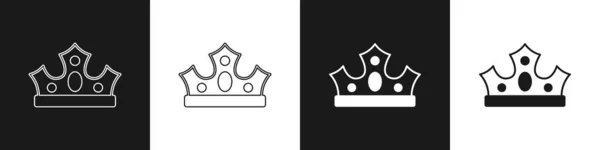 Ustaw Ikonę Korony Króla Czarno Białym Tle Wektor — Wektor stockowy