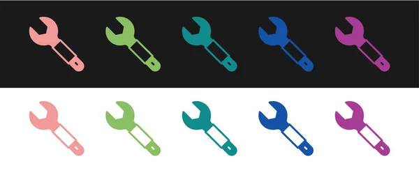 Set Wrench Spanner Icon Isolated Black White Background Spanner Repair — Stock Vector