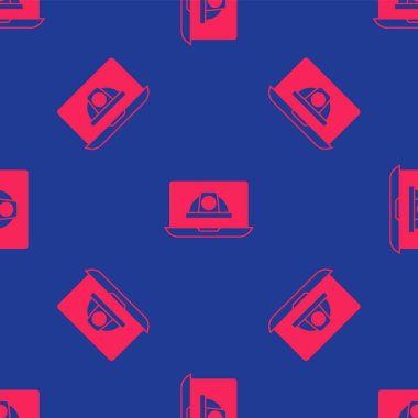 Kırmızı İşçi miğferi ikonu mavi arka planda kusursuz desen izole etti. Vektör