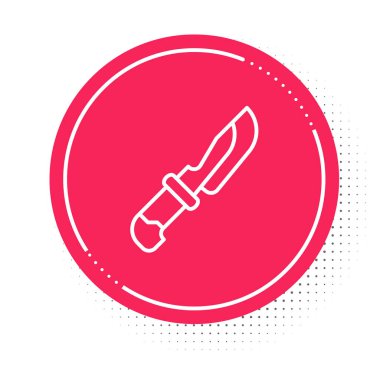 Beyaz çizgi bıçak simgesi beyaz arkaplanda izole edildi. Çatal bıçak sembolü. Kırmızı daire düğmesi. Vektör