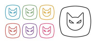 Siyah Kedi simgesini beyaz arkaplanda izole et. Mutlu Cadılar Bayramı Partisi. Simgeleri renklendirin. Vektör