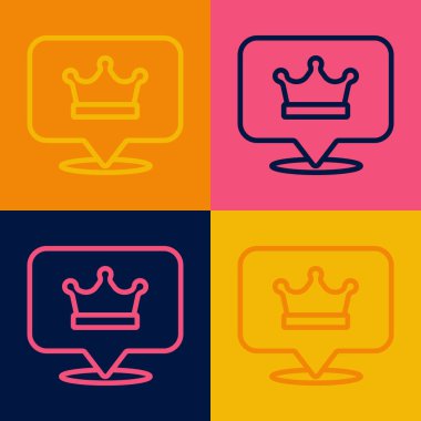 Pop Art Line King Crown simgesi renk arkaplanında izole edildi. Vektör