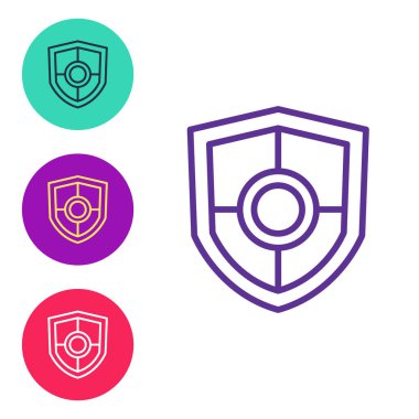 Beyaz arkaplanda çizgi simgesi izole edildi. Gardiyan. Güvenlik, güvenlik, koruma, gizlilik kavramı. Simgeleri renklendirin. Vektör