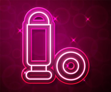 Parlayan neon hattı kurşun ikonu kırmızı arkaplanda izole edildi. Vektör