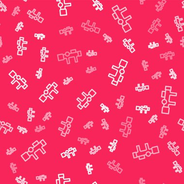 Beyaz çizgili keskin nişancı optik görüş ikonu kırmızı arka planda kusursuz desen izole etti. Keskin nişancı dürbünü. Vektör