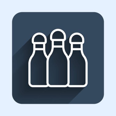 Beyaz çizgi bovling lobut simgesi uzun gölge arkaplan izole. Mavi kare düğme. Vektör