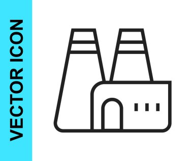 Siyah Hat Fabrikası yapım ikonu beyaz arka planda izole edildi. Endüstriyel bina. Vektör