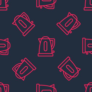 Kırmızı çizgi Elektrikli Çaydanlık simgesi siyah arkaplanda kusursuz desen izole etti. Çaydanlık ikonu. Vektör