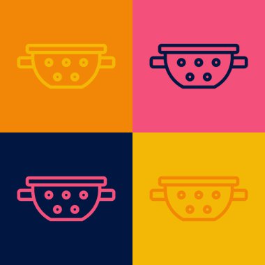 Pop Art Line Kitchen süzgeç simgesi renk arkaplanında izole edildi. Mutfak aletleri. Çatal bıçak seti. Vektör