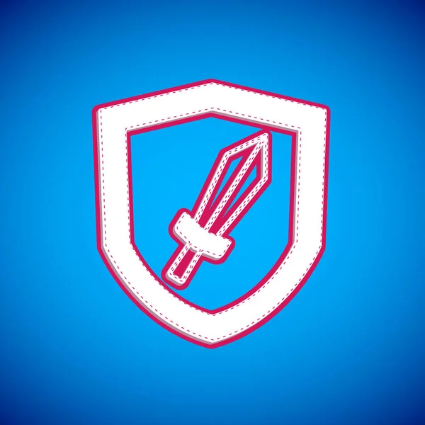 White Sword Game Icon Isolated Blue Background Vector — Stock Vector