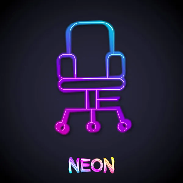 Glowing Neon Line Office Chair Icon Isolated Black Background Vector — Stock Vector