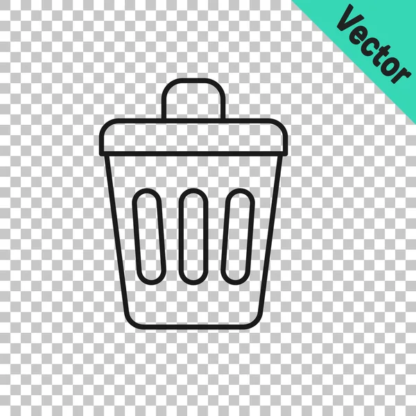 Black Line Trash Can Icon Isolated Transparent Background Garbage Bin — Stock Vector